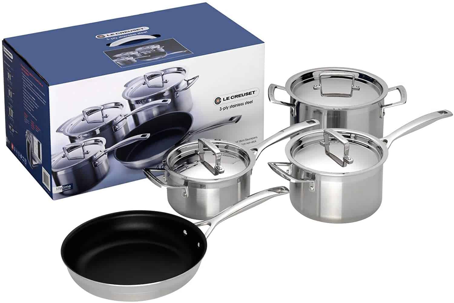 Le Creuset 3-Ply Stainless Steel Saucepan Set